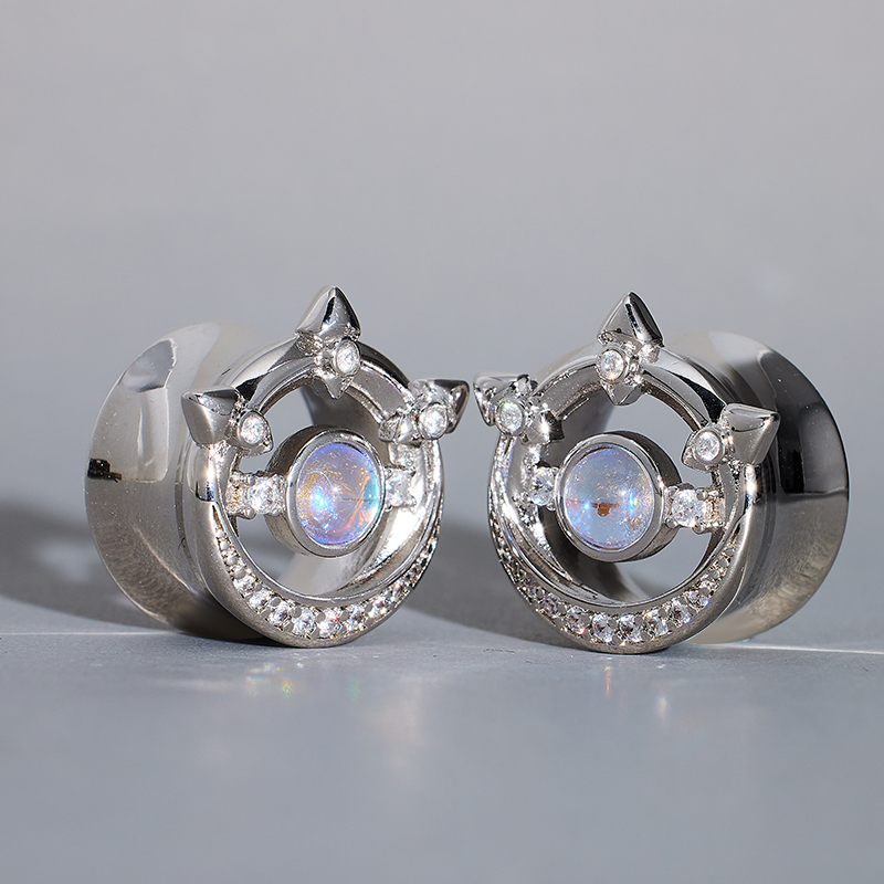 Crown of Moonlight Zircon S925 Silver Tunnel(2Pcs)