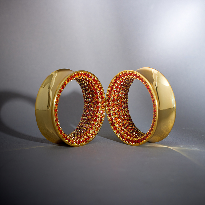Red Moissanite 8K Stars Shining Ear Gauge Tunnel (2Pcs)