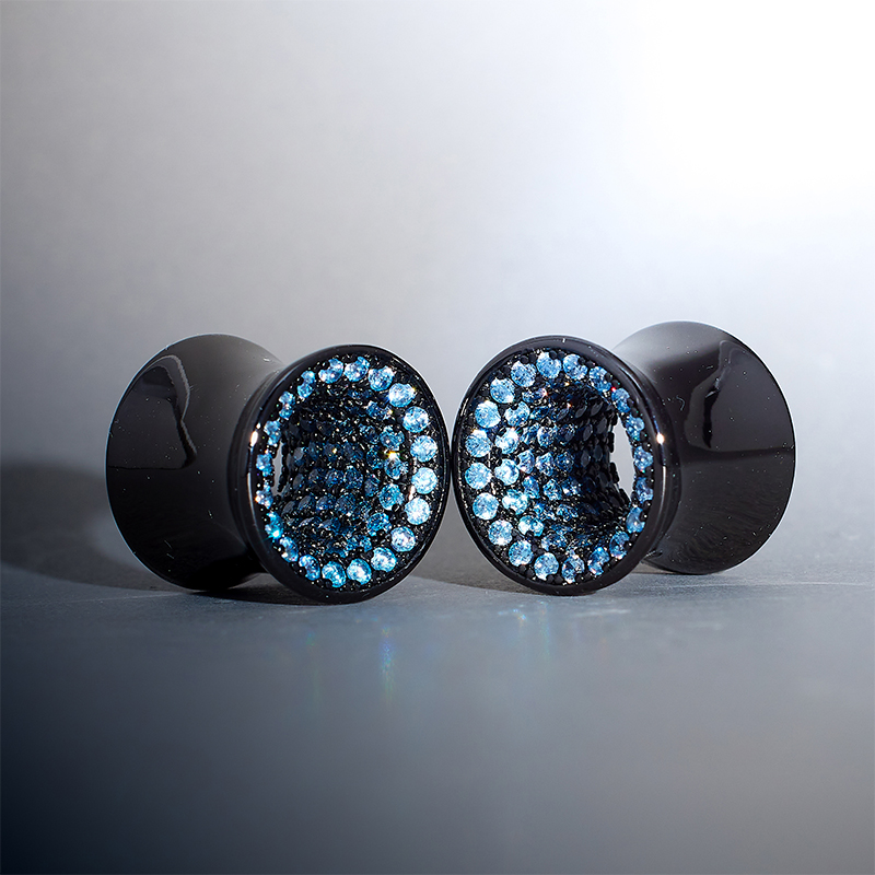 Tungsten Steel Blue Zircon Ear Gauge Tunnel(2pcs) 