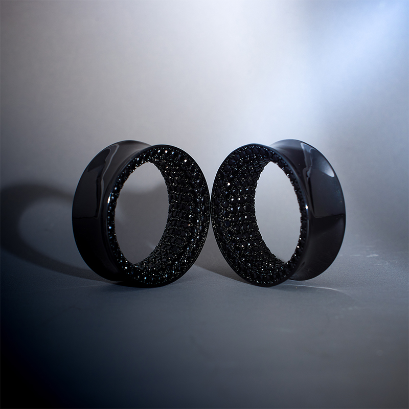 Tungsten Steel Black Zircon Stars Shining Ear Gauge Tunnel(2pcs)