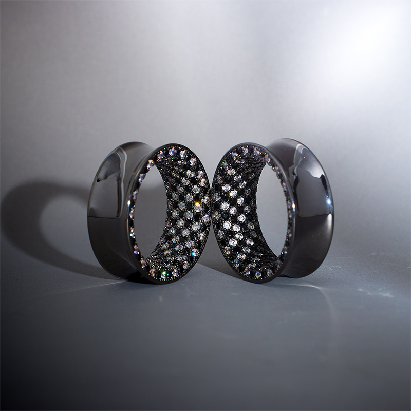 Tungsten Steel Moissanite Checkerboard Ear Gauge Tunnel(2pcs)