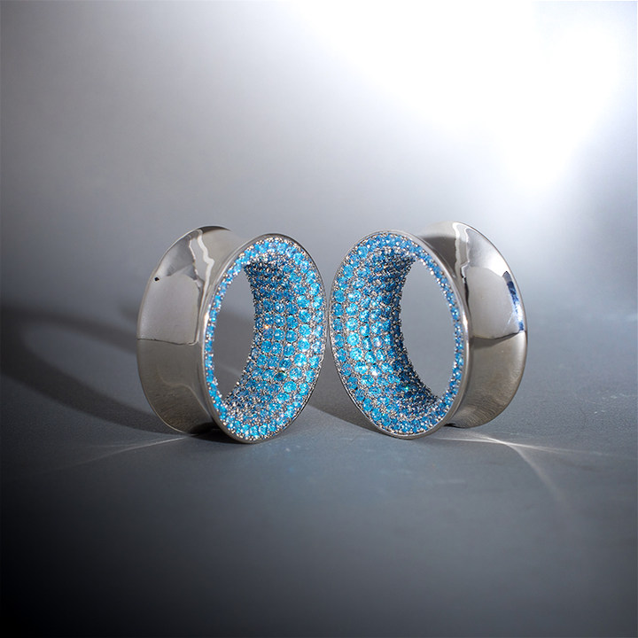 Blue Zircon S925 Silver Stars Shining Ear Gauge Tunnel (2Pcs) 