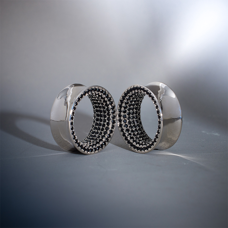 Black Moissanite 14K White Gold Stars Shining Ear Gauge Tunnel(2Pcs) 