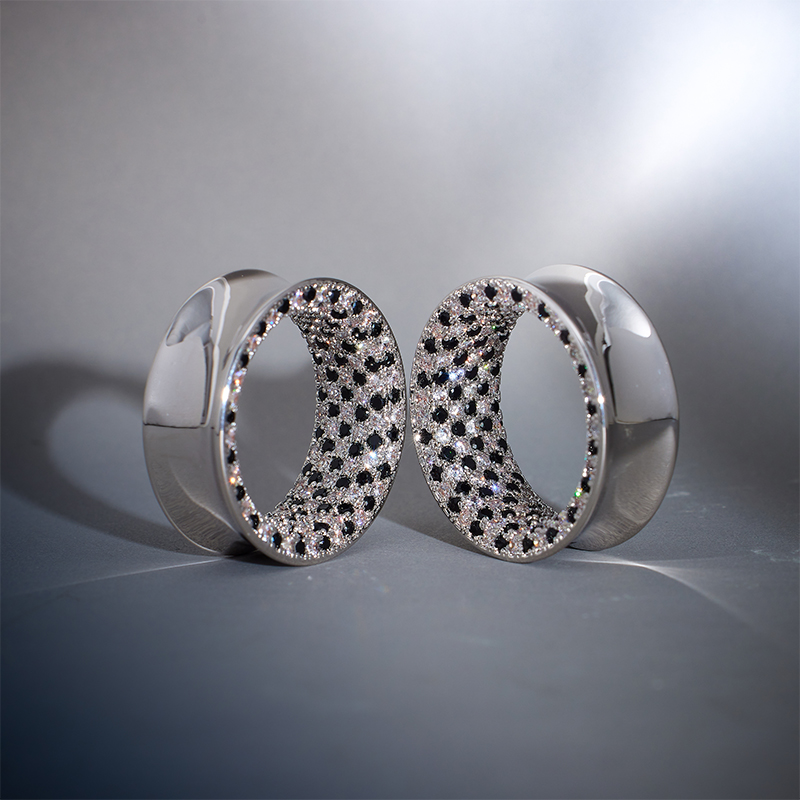 S925 Silver Zircon Checkerboard Ear Gauge Tunnel (2Pcs)