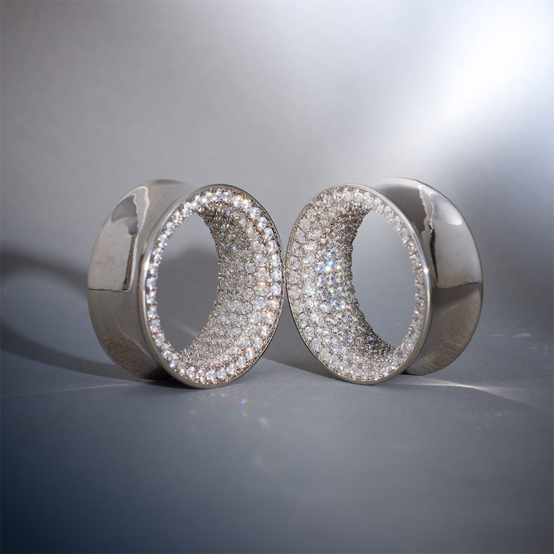 S925 Stars Shining Zircon Ear Gauge Tunnel（2Pcs）