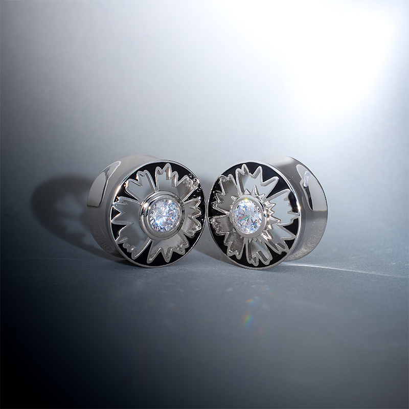 Magnificent Flower Moissanite S925 Silver Ear Gauge Tunnel (2Pcs)