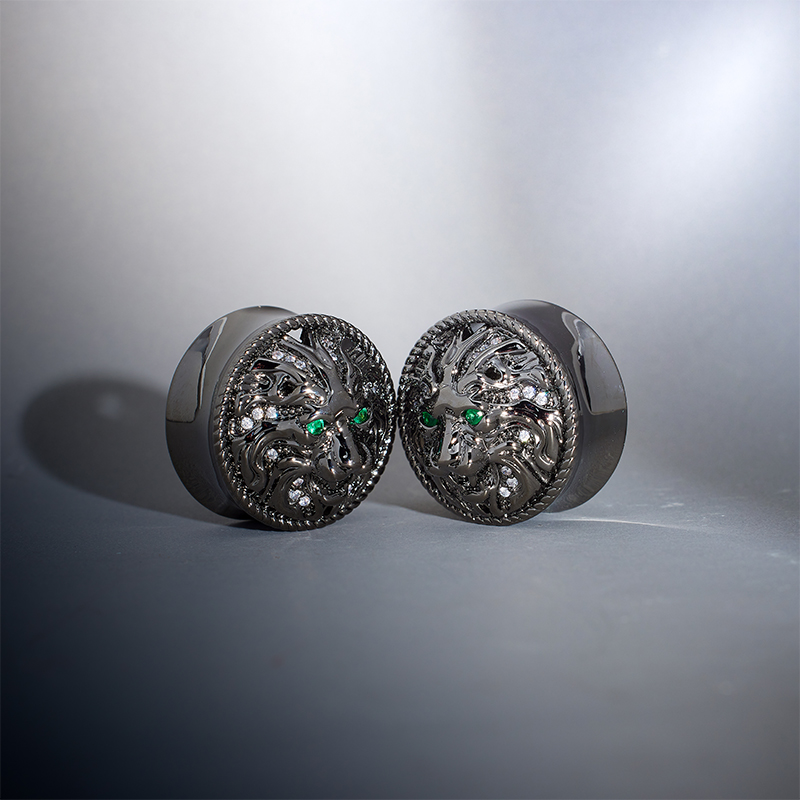 Tungsten Steel Moissanite Mane Lion Plugs(2Pcs)