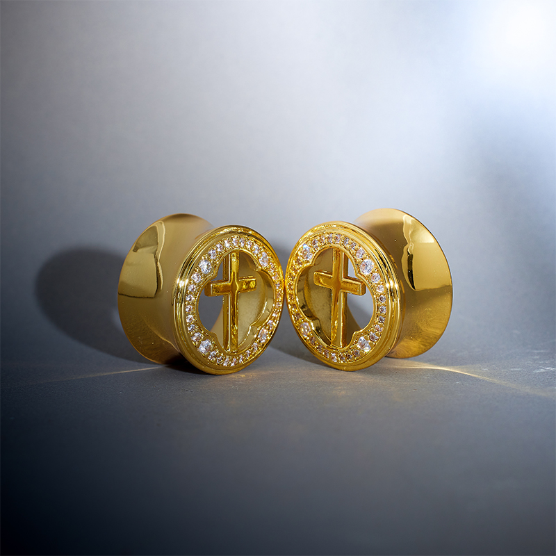 Window of Holy Light Moissanite 14K Ear Gauge Tunnel (2Pcs)