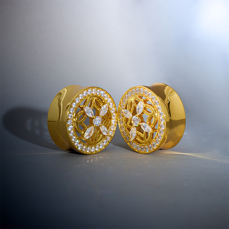 Sea View Lattice Moissanite 14K Ear Gauge Tunnel (2Pcs)