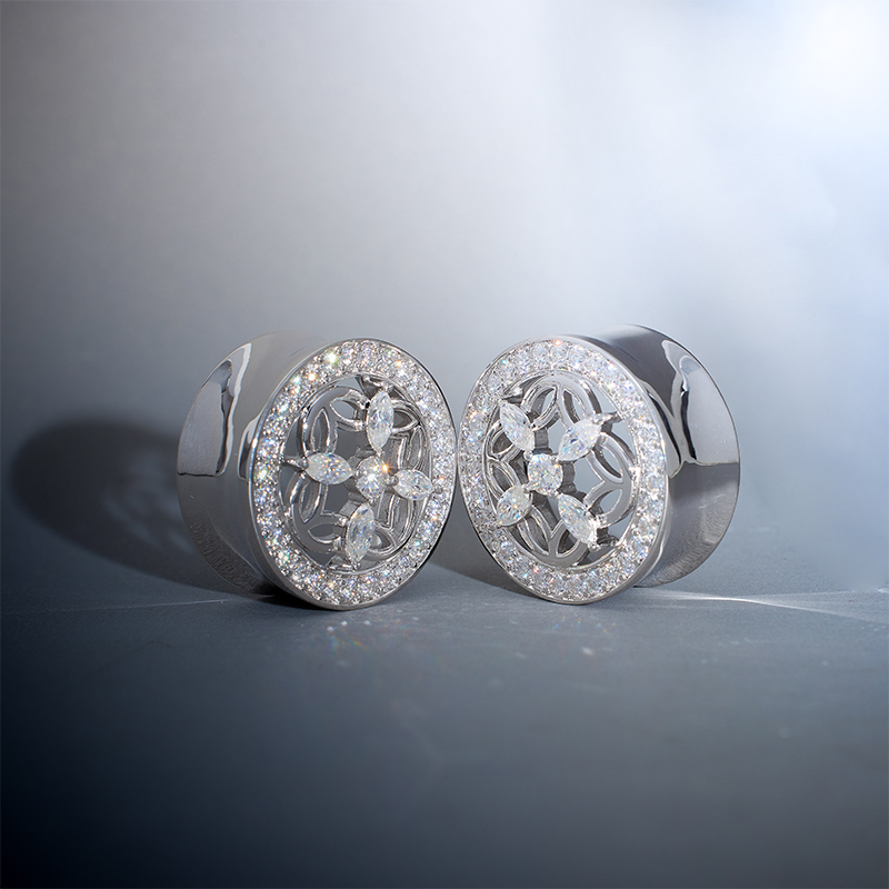 Sea View Lattice Moissanite S925 Silver Ear Gauge Tunnel (2Pcs) 
