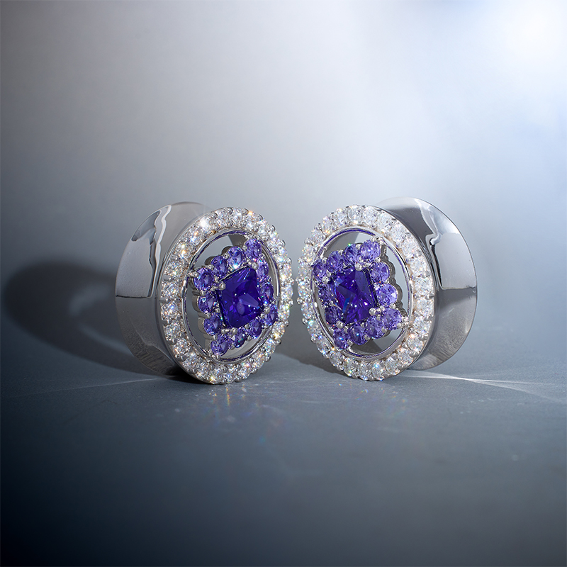 14K Zircon Violet Crown Ear Gauge Tunnel (2Pcs)