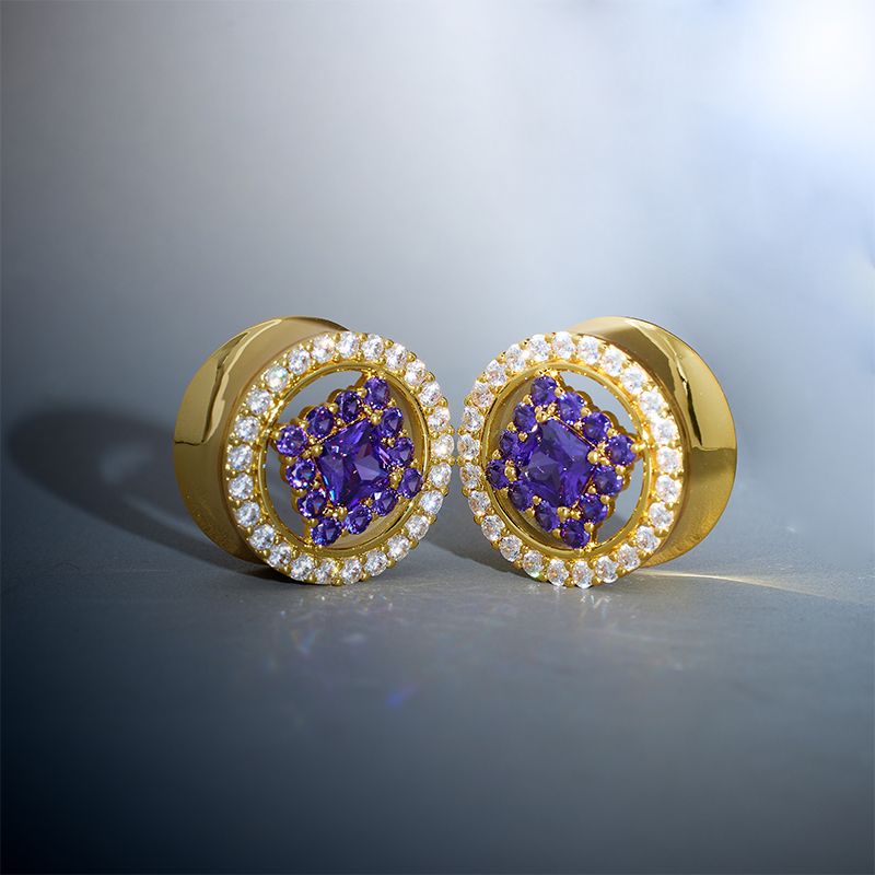 S925 Silver Moissanite Violet Crown Ear Gauge Tunnel (2Pcs)