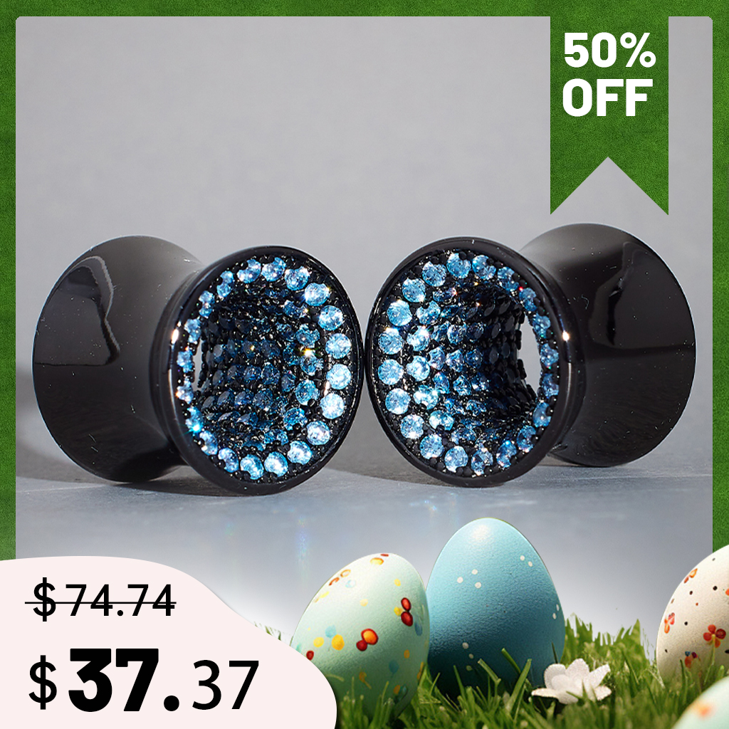 Tungsten Steel Blue Zircon Ear Gauge Tunnel(2pcs) 