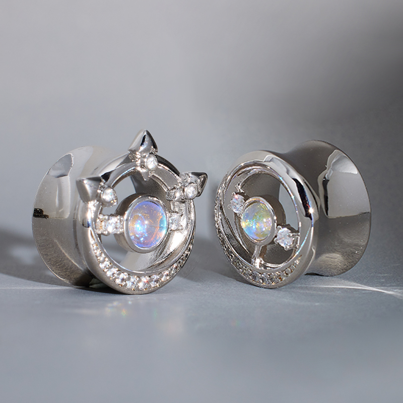 Crown of Moonlight Zircon S925 Tunnel(2Pcs)