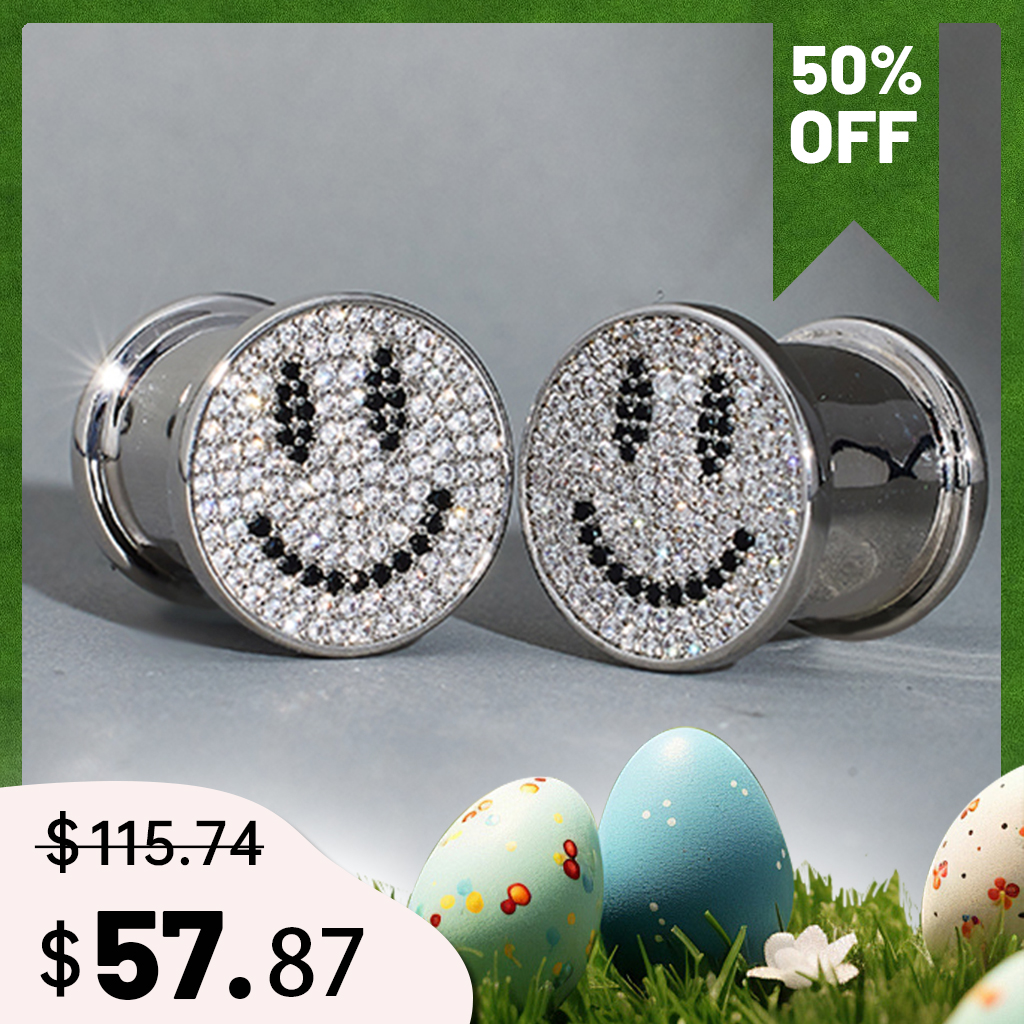 S925 Silver Luxury Paved Smiley Zircon Ear Plug（2pcs）