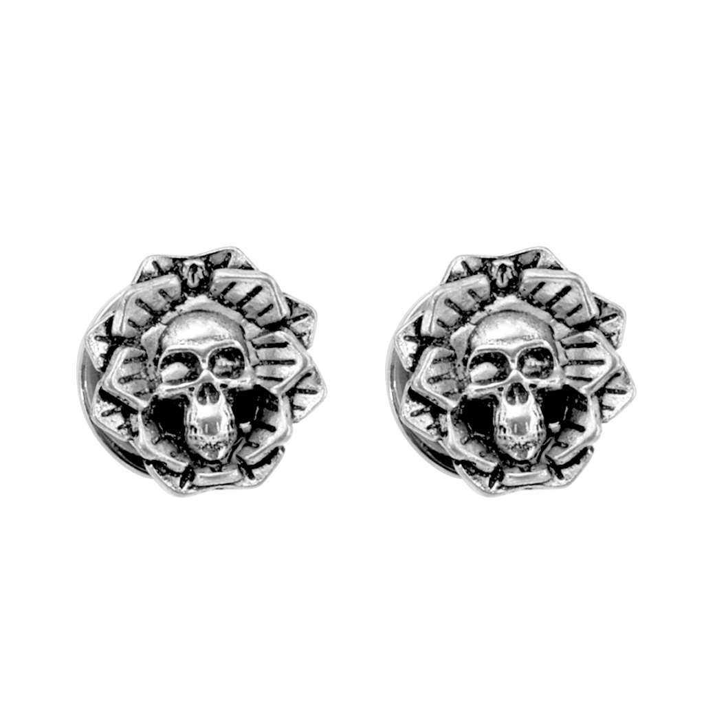 Flower Carved Skull Double Flared Steel  Plugs
