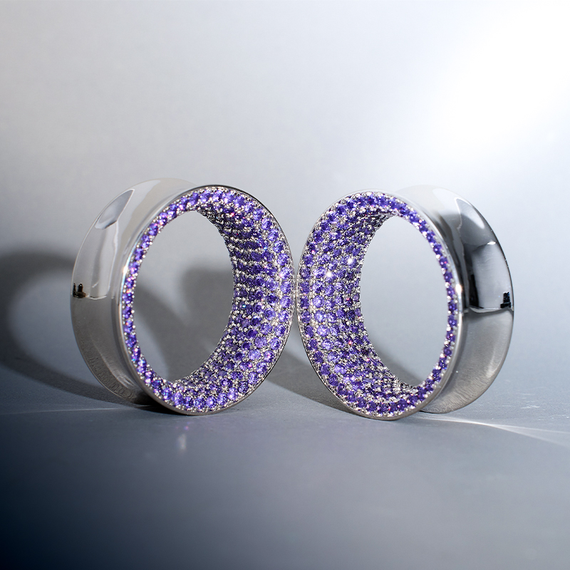 Purple Moissanite S925 Silver Stars Shining Ear Gauge Tunnel (2Pcs)
