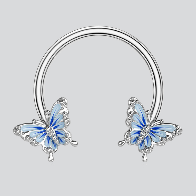 Blue Butterfly Horseshoe Septum Ring