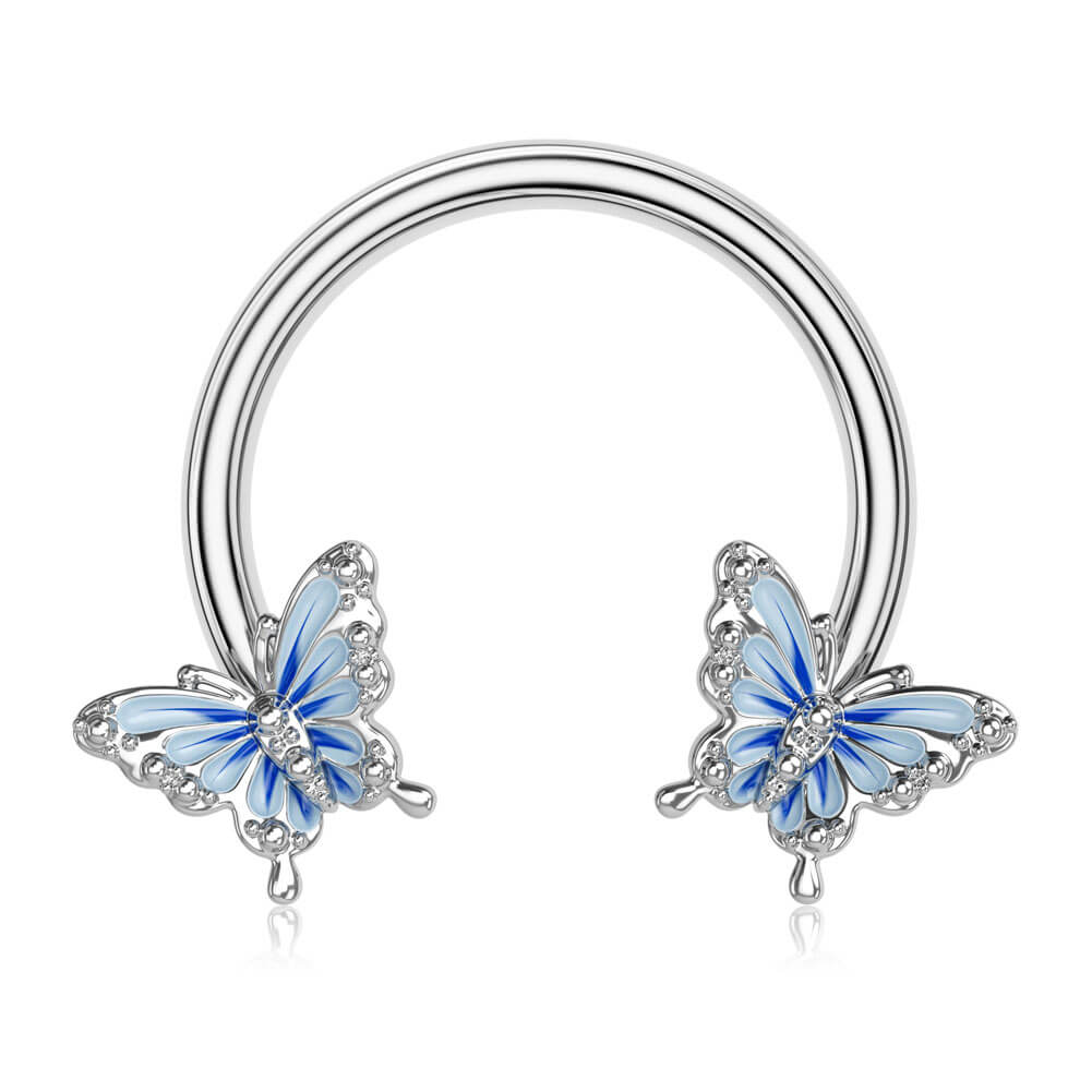 Blue Butterfly Horseshoe Septum Ring