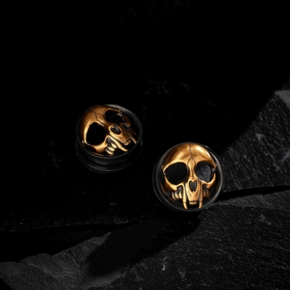 Golden Skull Threaded Steel Tunnels 2Pcs