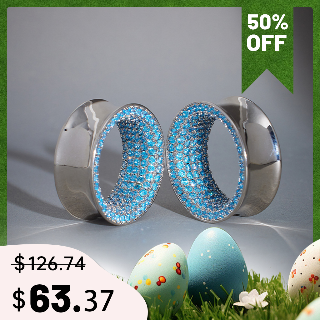 Blue Moissanite S925 Silver Stars Shining Ear Gauge Tunnel (2Pcs)