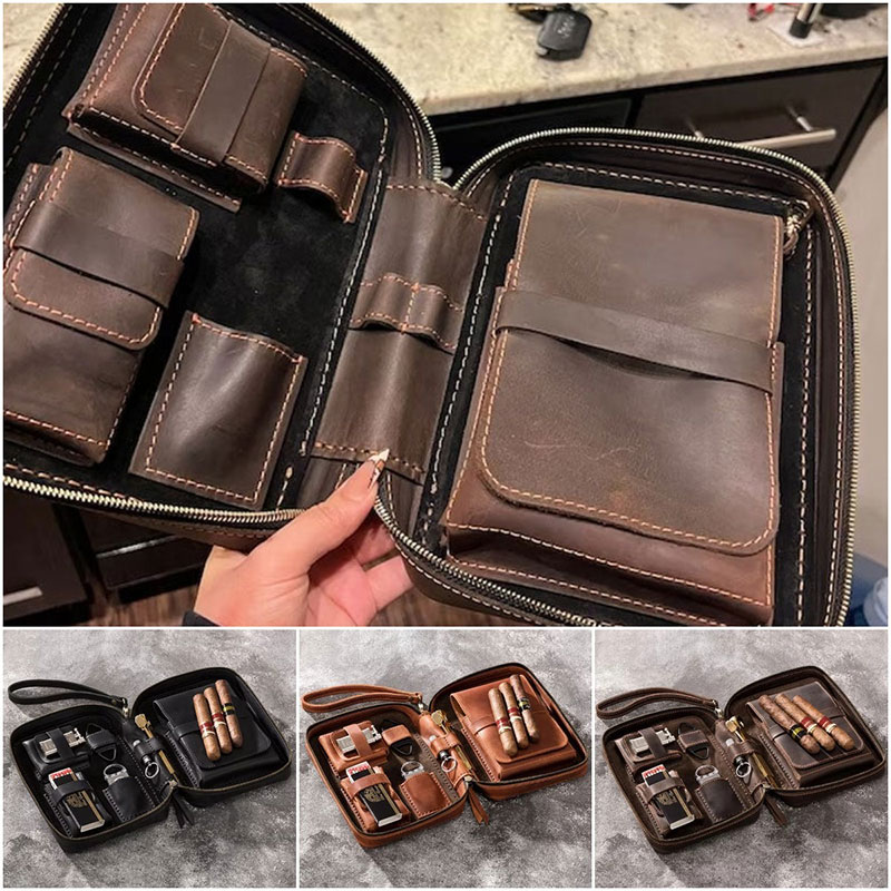 Leather Travel Cigar Box Case For Cigar Accessories