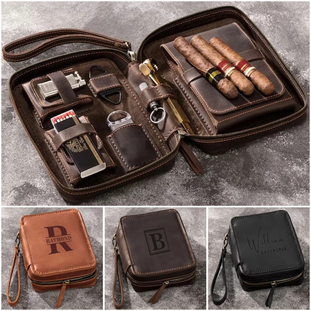 Personalized Leather Travel Cigar Box For Cigar Accessories