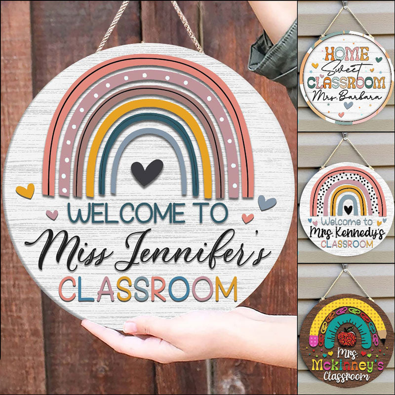 Custom Teacher 12'' Door Sign Rainbow Classroom Teachers Gifts