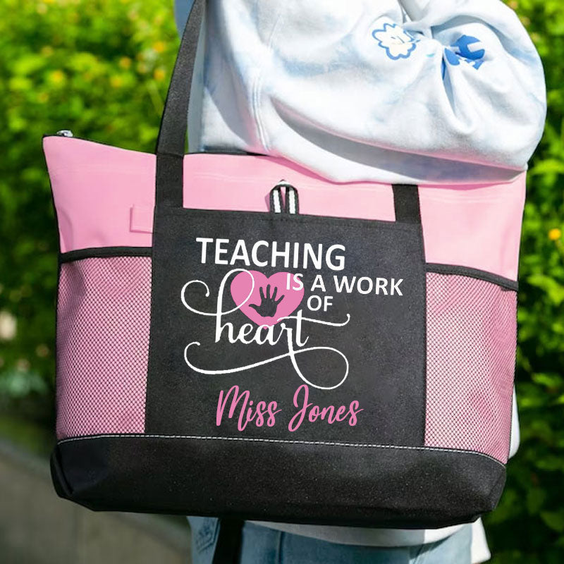 Teaching is a work of Heart Teacher Tote Bag with Zipper
