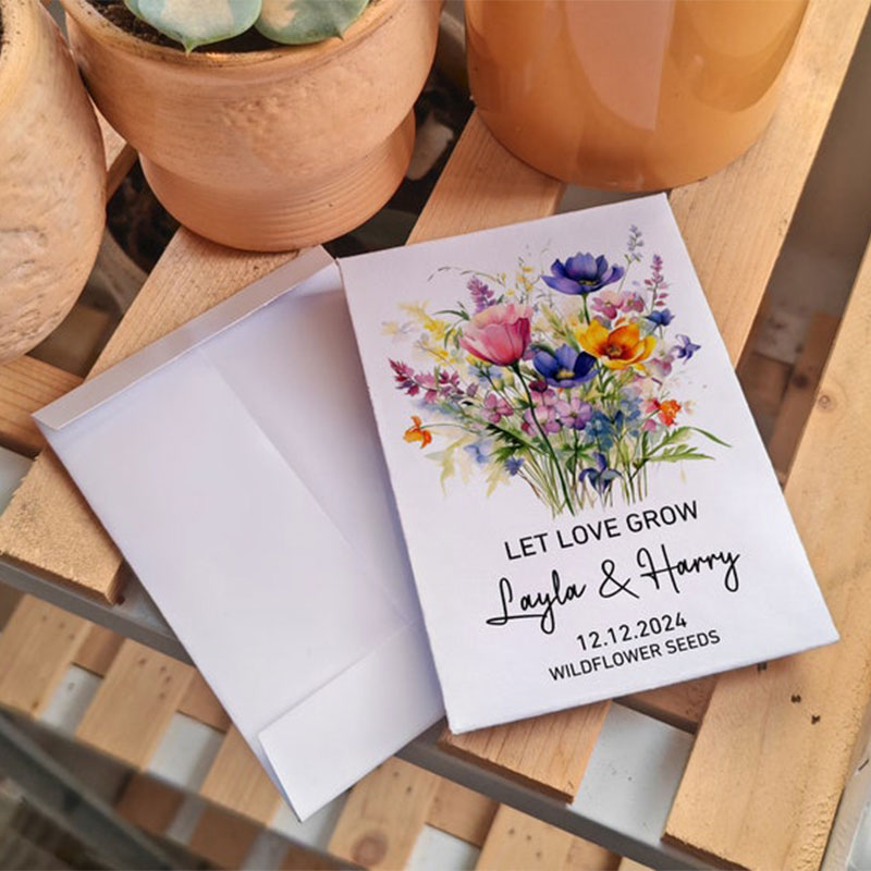 Personalized Eco-Friendly Wildflower Seed Packets – Perfect Wedding Favors & Bridal Shower Gifts
