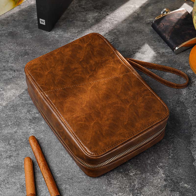 Custom Leather Travel Cigar Box Case For Cigar Accessories