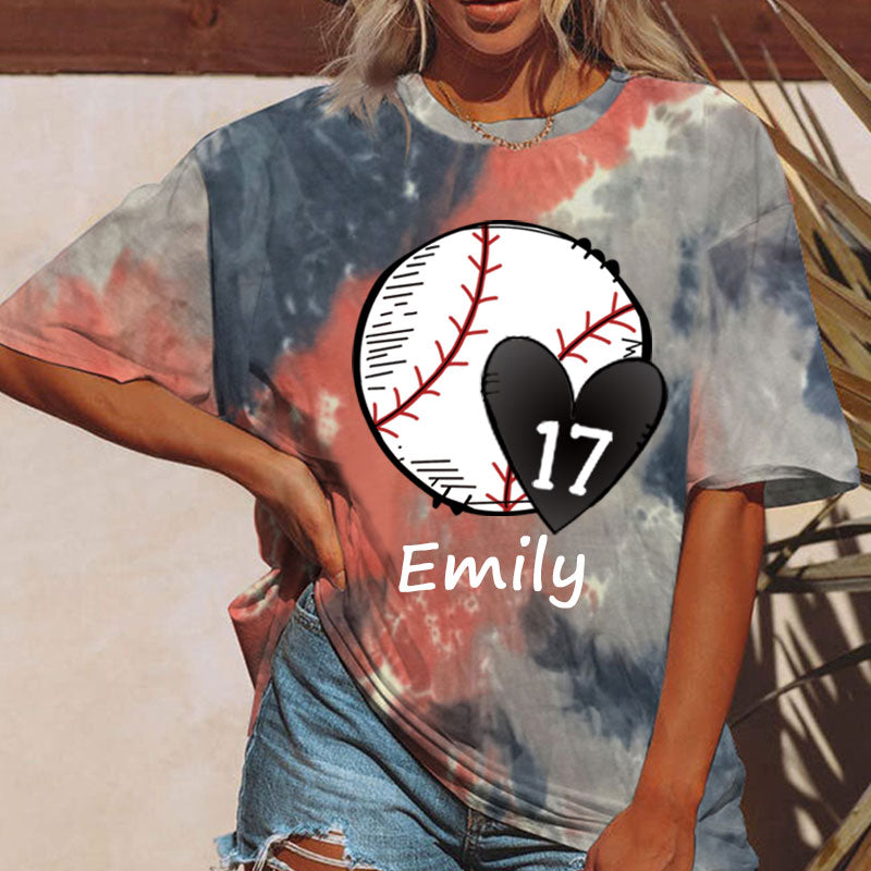Baseball/Softball/Volleyball Mom Personalized Number Tie-dye Shirt