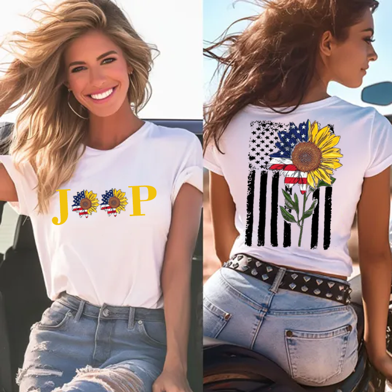 Sunflower American Flag T-Shirt Jeep Girl
