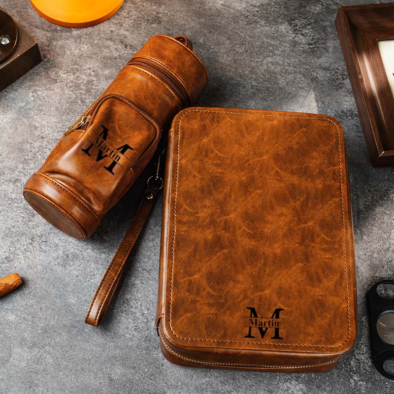 Custom Leather Travel Cigar Box Case For Cigar Accessories