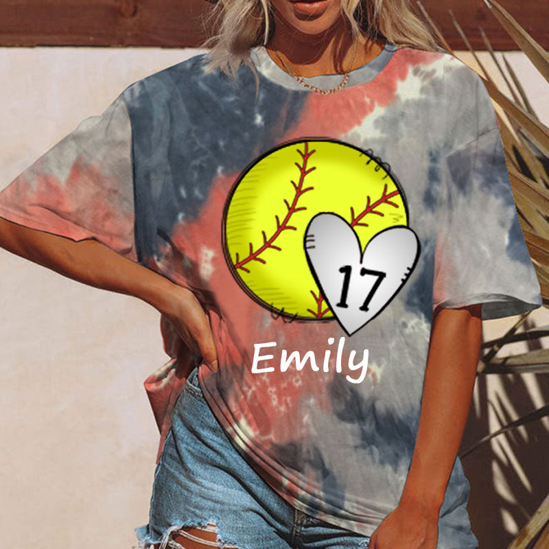 Baseball/Softball/Volleyball Mom Personalized Number Tie-dye Shirt