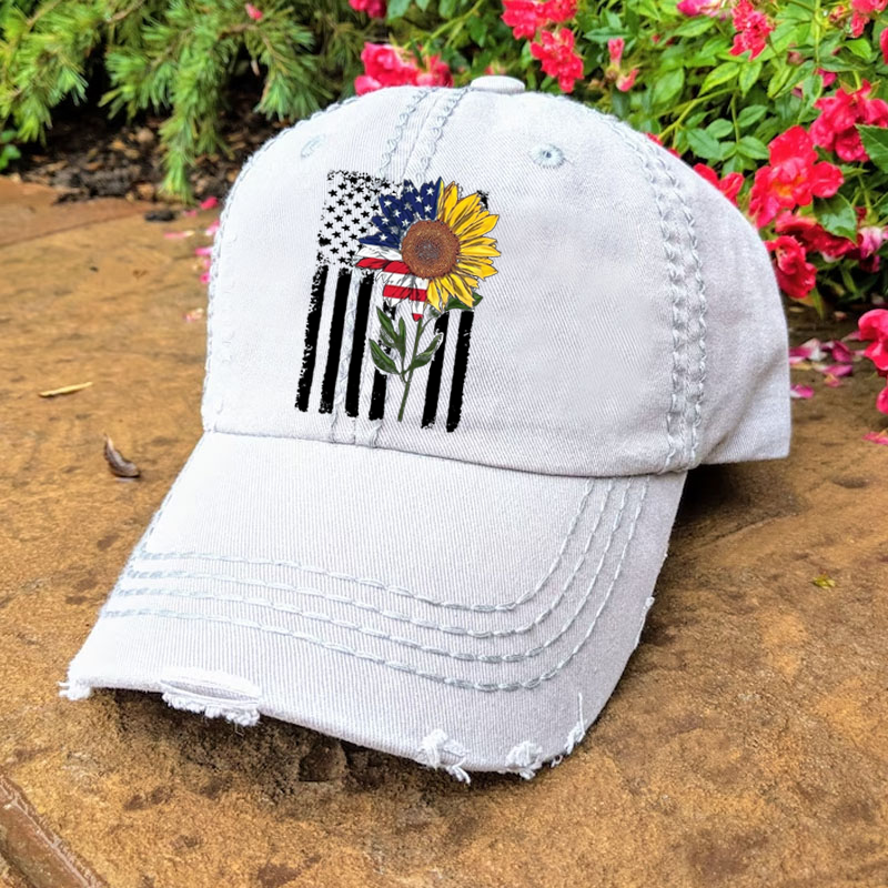 Sunflower American Flag Jeep Girl Hat  Jeep Lovers