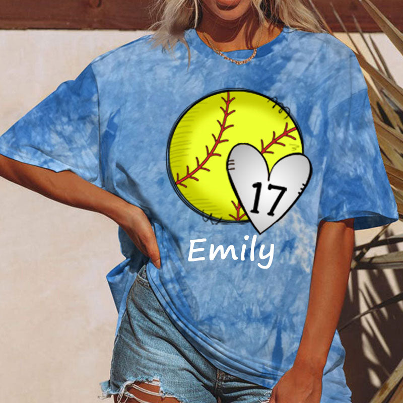 Baseball/Softball/Volleyball Mom Personalized Number Tie-dye Shirt