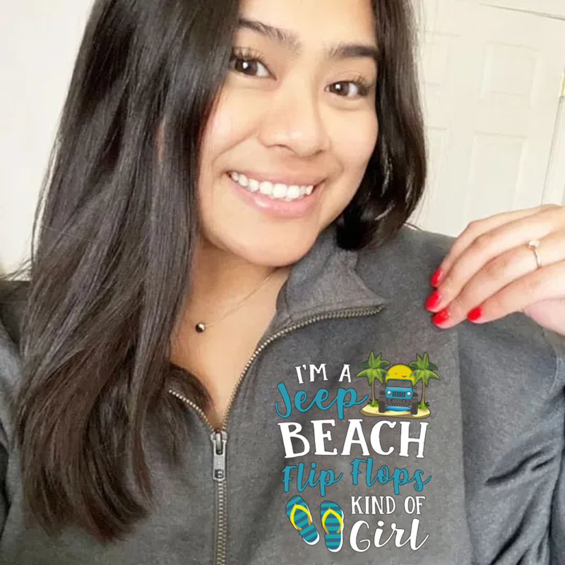 I’m A Jeep Blue Beach Flip Flops Kind Of Girl Zip Jacket Sweatshirt
