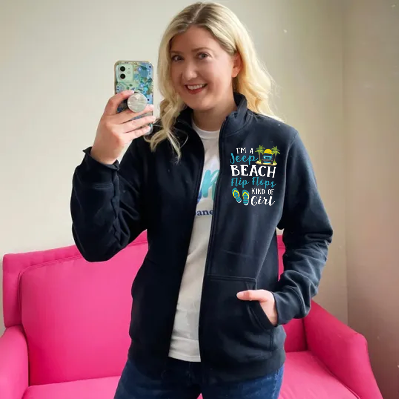 I’m A Jeep Blue Beach Flip Flops Kind Of Girl Zip Jacket Sweatshirt
