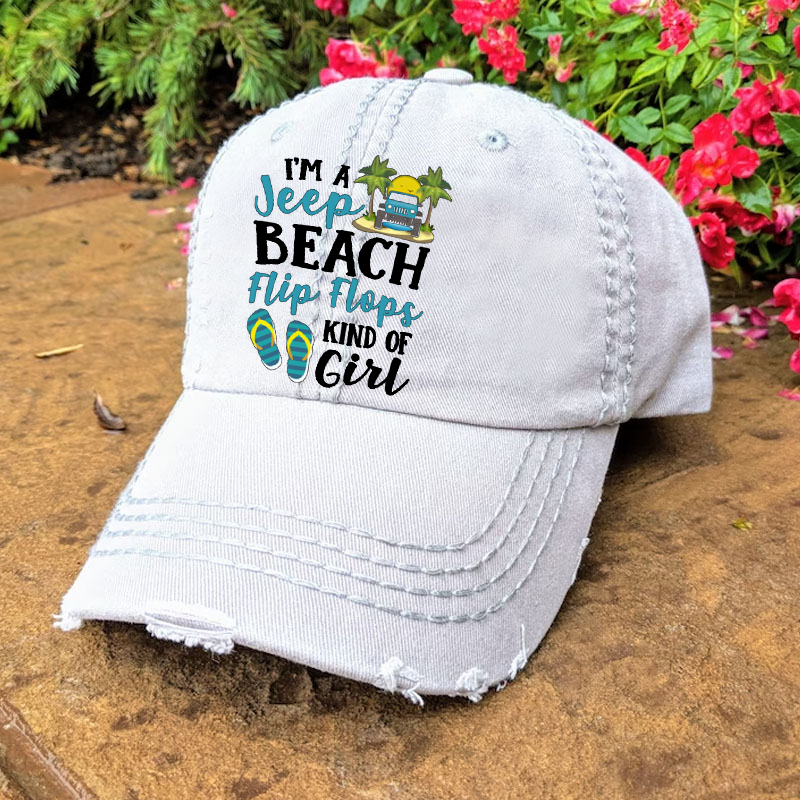 I’m A Jeep Blue Beach Flip Flops Kind Of Girl Baseball Cap