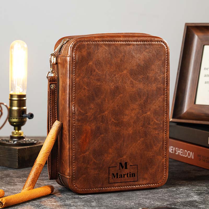 Custom Leather Travel Cigar Box Case For Cigar Accessories