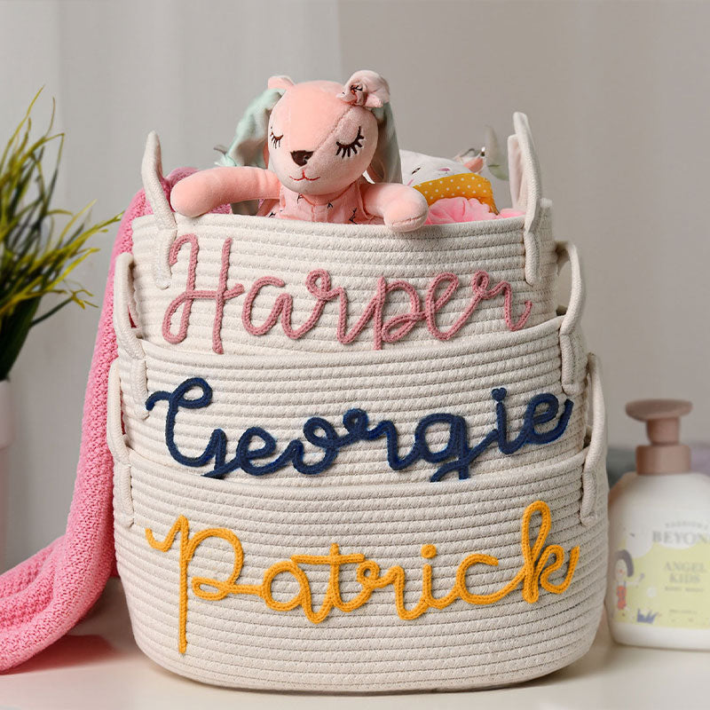 Personalized Rope Name Basket Baby Shower Gift Basket