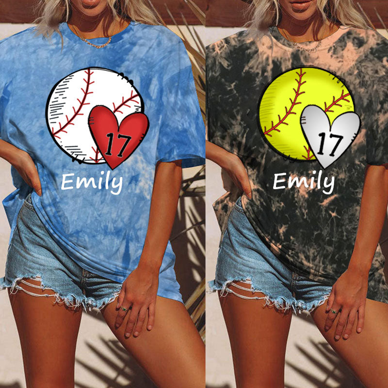 Baseball/Softball/Volleyball Mom Personalized Number Tie-dye Shirt