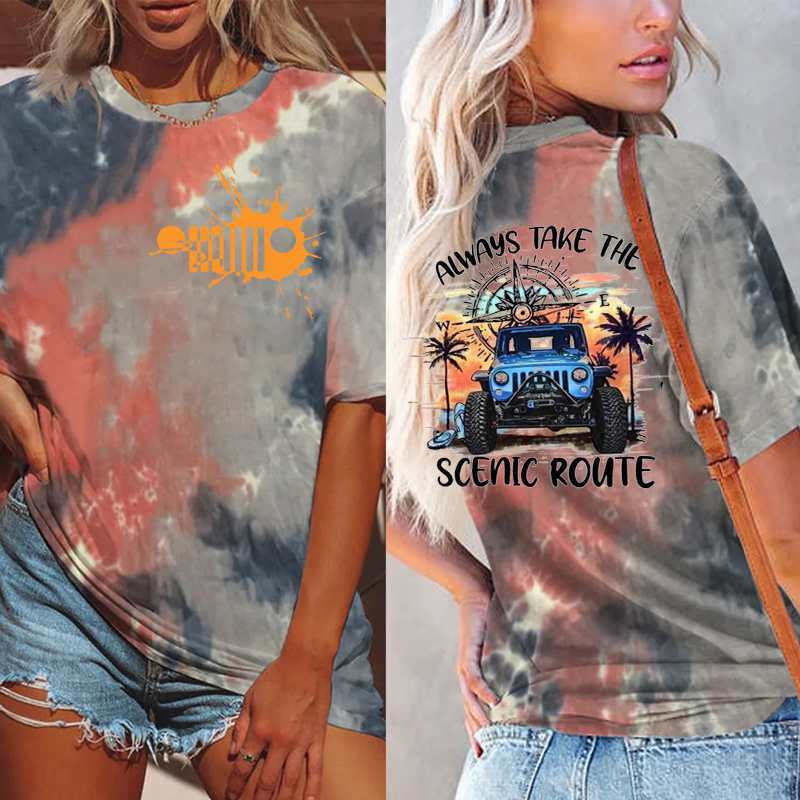 Always Take The Scenic Route Jeep Beach Tie-dye Shirt
