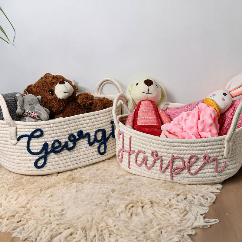 Personalized Rope Name Basket Baby Shower Gift Basket