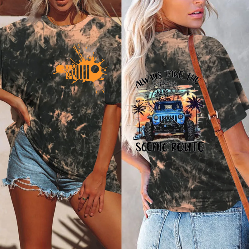 Always Take The Scenic Route Jeep Beach Tie-dye Shirt