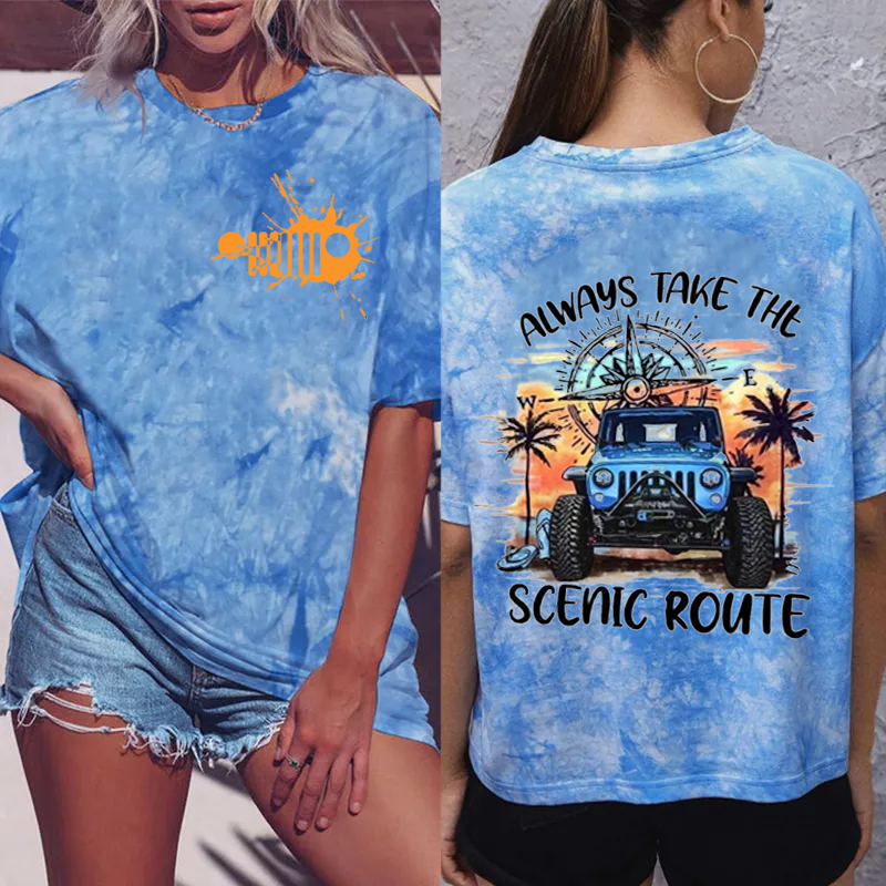 Always Take The Scenic Route Jeep Beach Tie-dye Shirt