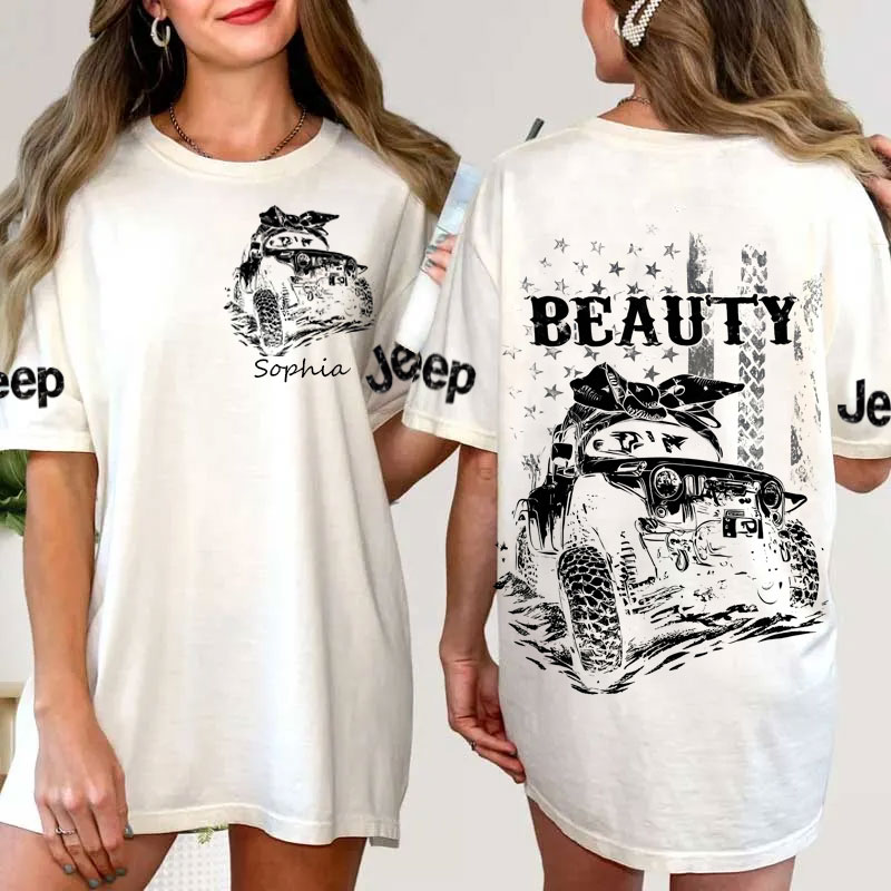 Custom Comfort Back And Front Printed Jeep Beauty and Jeep Beast Honeymoon Shirt