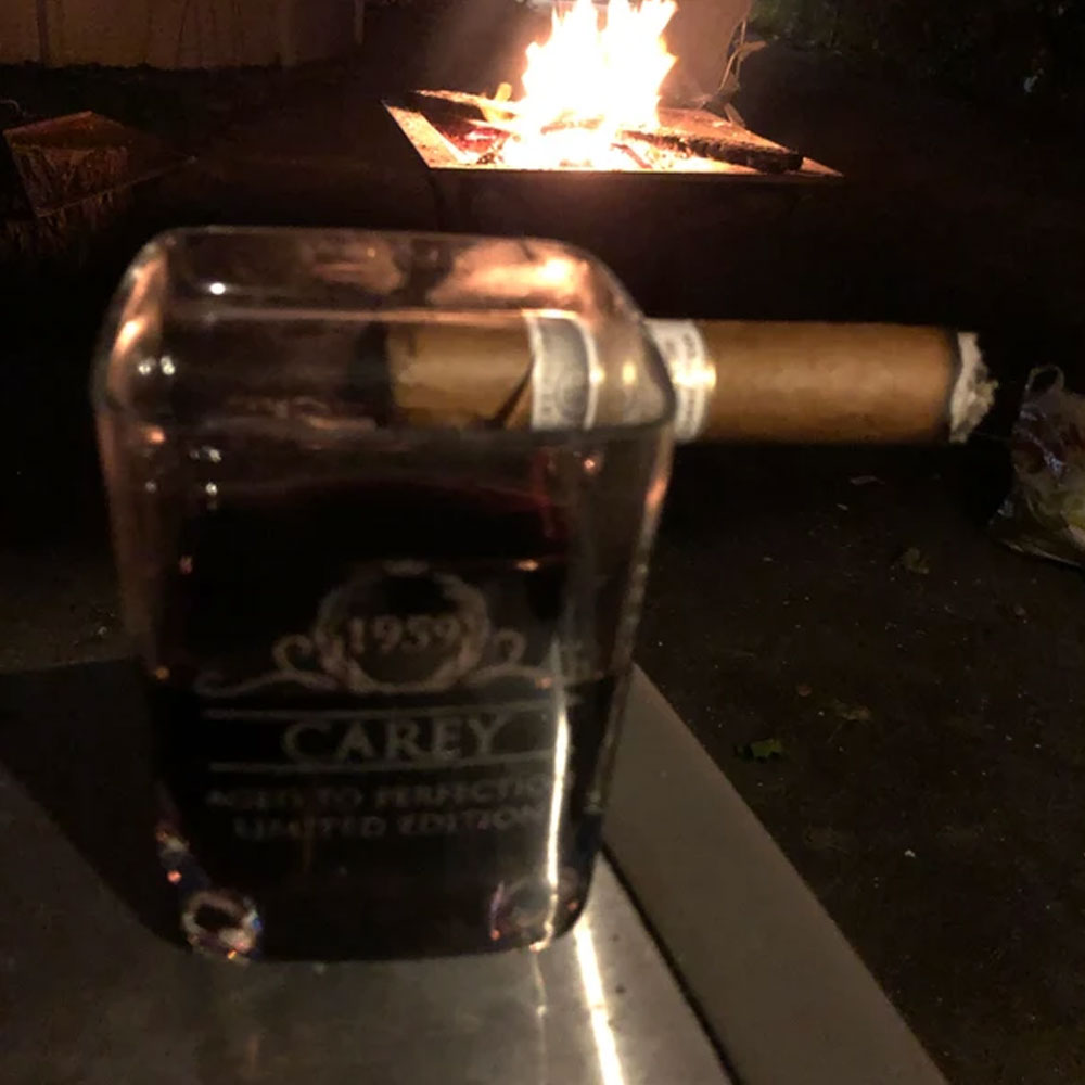 Personalized Whiskey Glass with Cigar Holder For Men's Gift