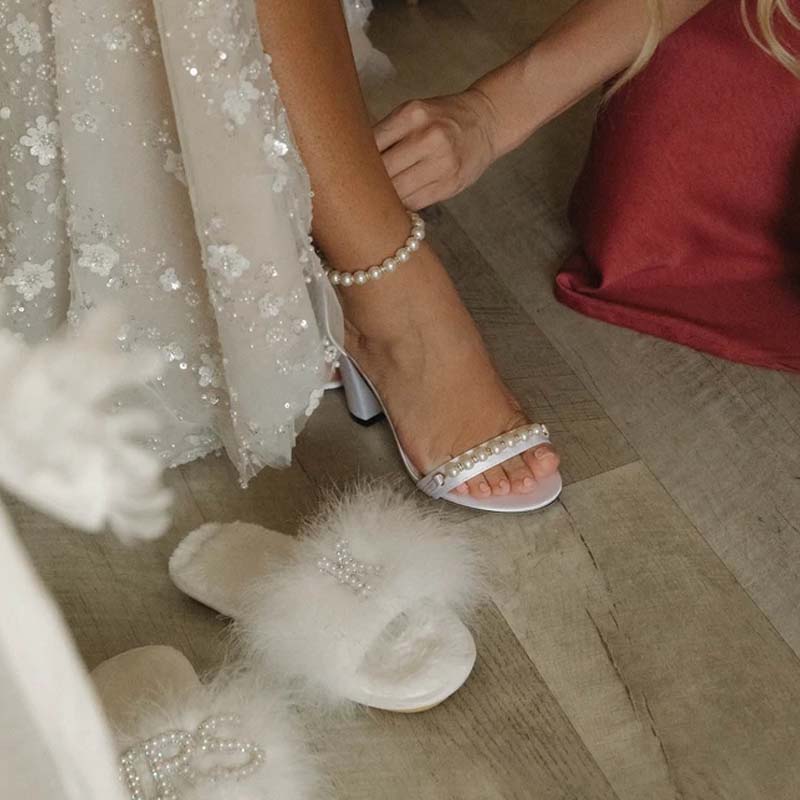 Feather Bride Slippers| I Do Slippeers|Customized Slippers|Peal Rhinestone Slippers